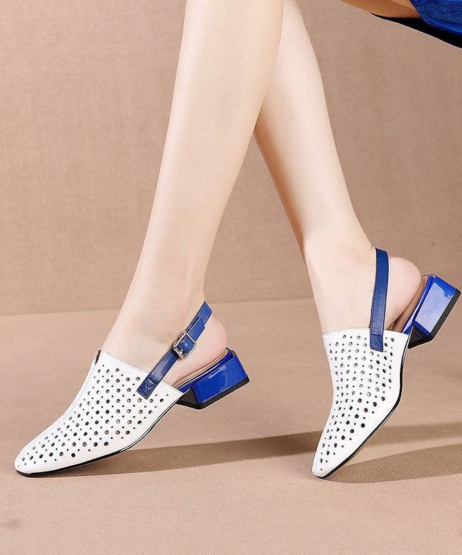 Stylish White Hollow Out Splicing Chunky Sandals