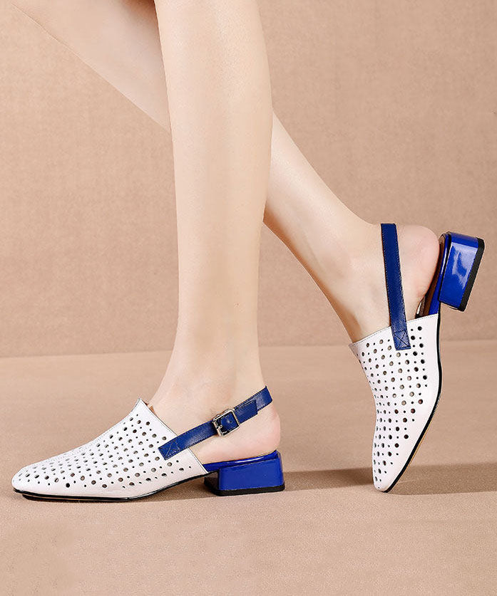 Stylish White Hollow Out Splicing Chunky Sandals