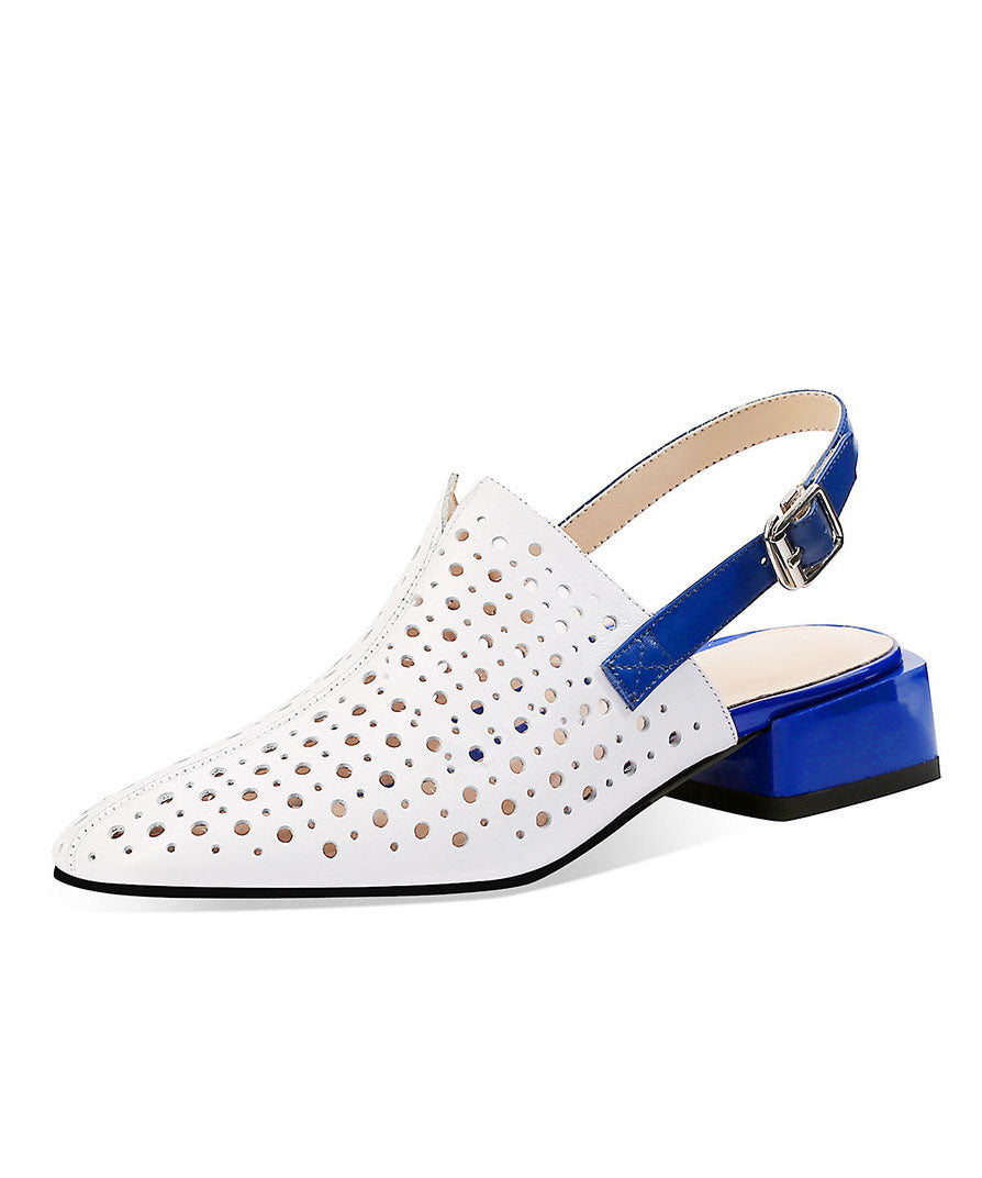 Stylish White Hollow Out Splicing Chunky Sandals