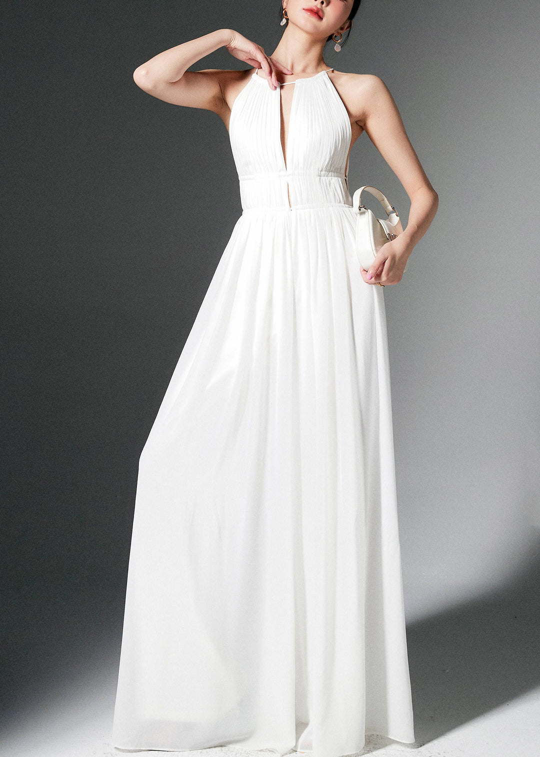 Stylish White Lace Up High Waist Silk Jumpsuit Sleeveless