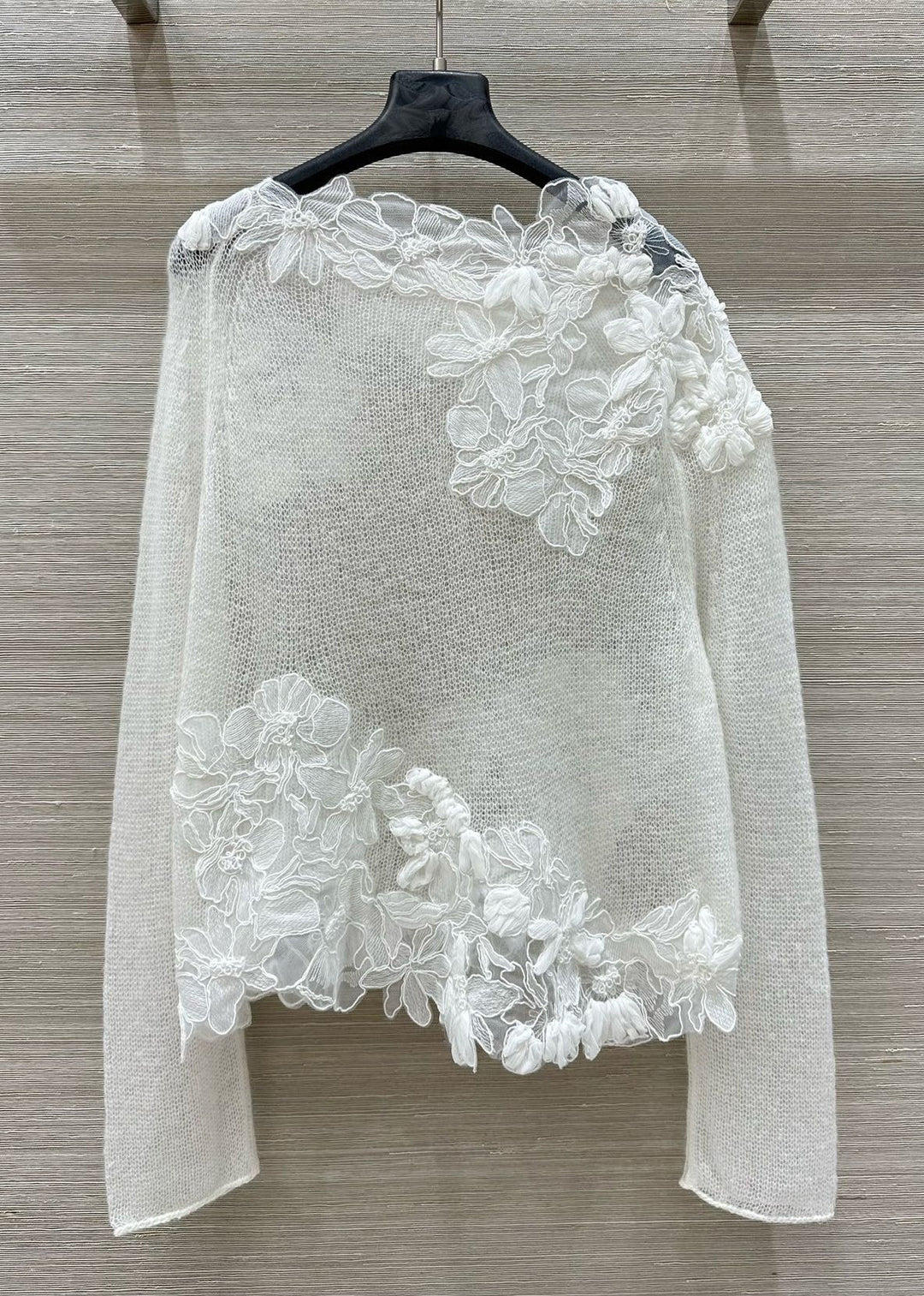 Stylish White O-Neck Floral Knit Shirt Tops Fall