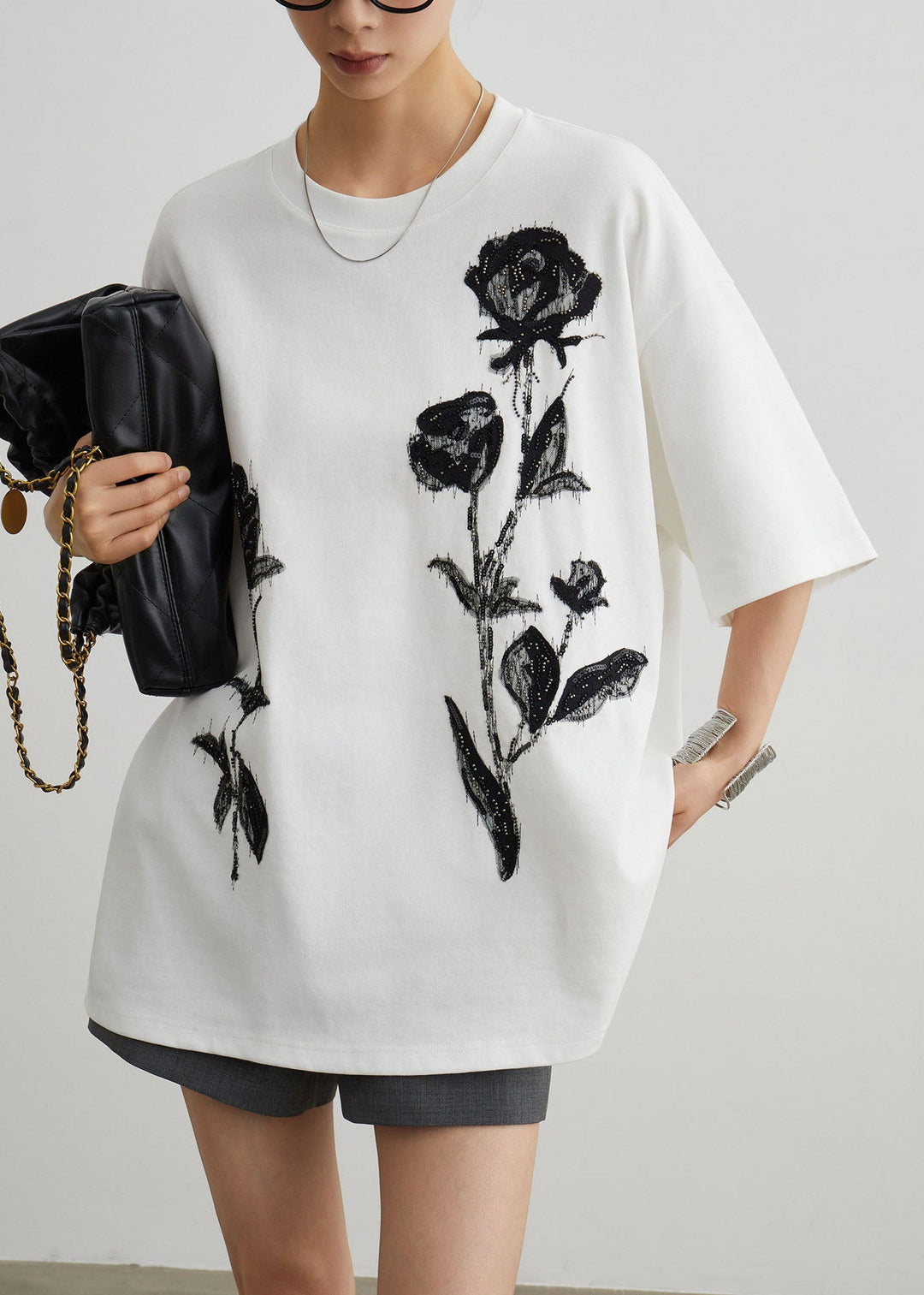 Stylish White O Neck Print Cotton T Shirt Top Summer