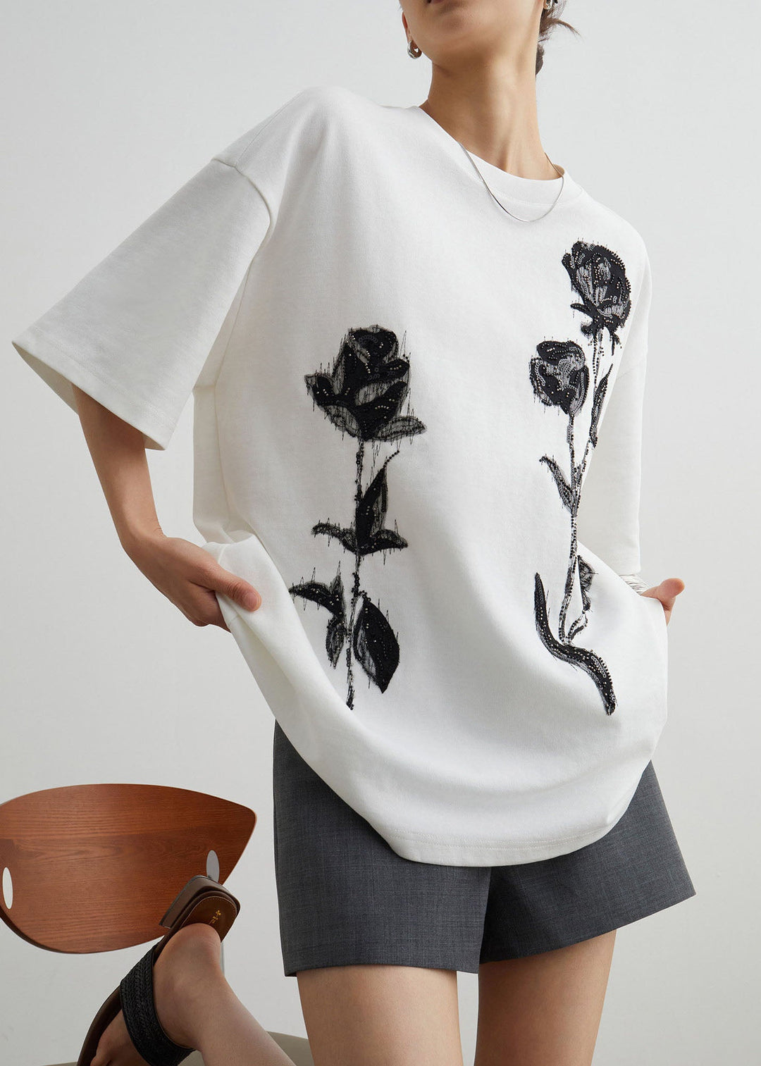 Stylish White O Neck Print Cotton T Shirt Top Summer