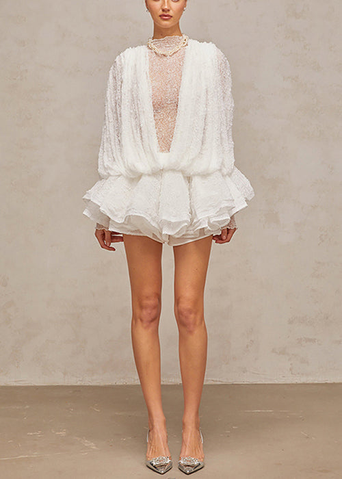Stylish White Original Design Lace Mini Dress Spring