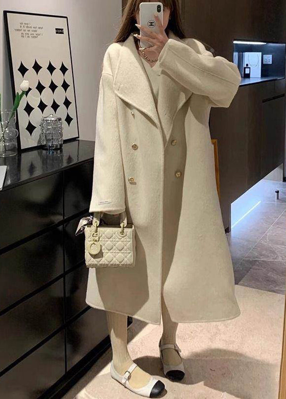 Stylish White Oversized Double Breast Woolen Trench Winter
