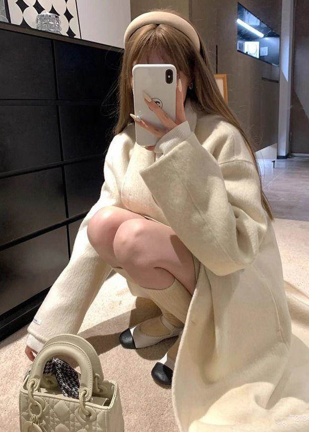 Stylish White Oversized Double Breast Woolen Trench Winter