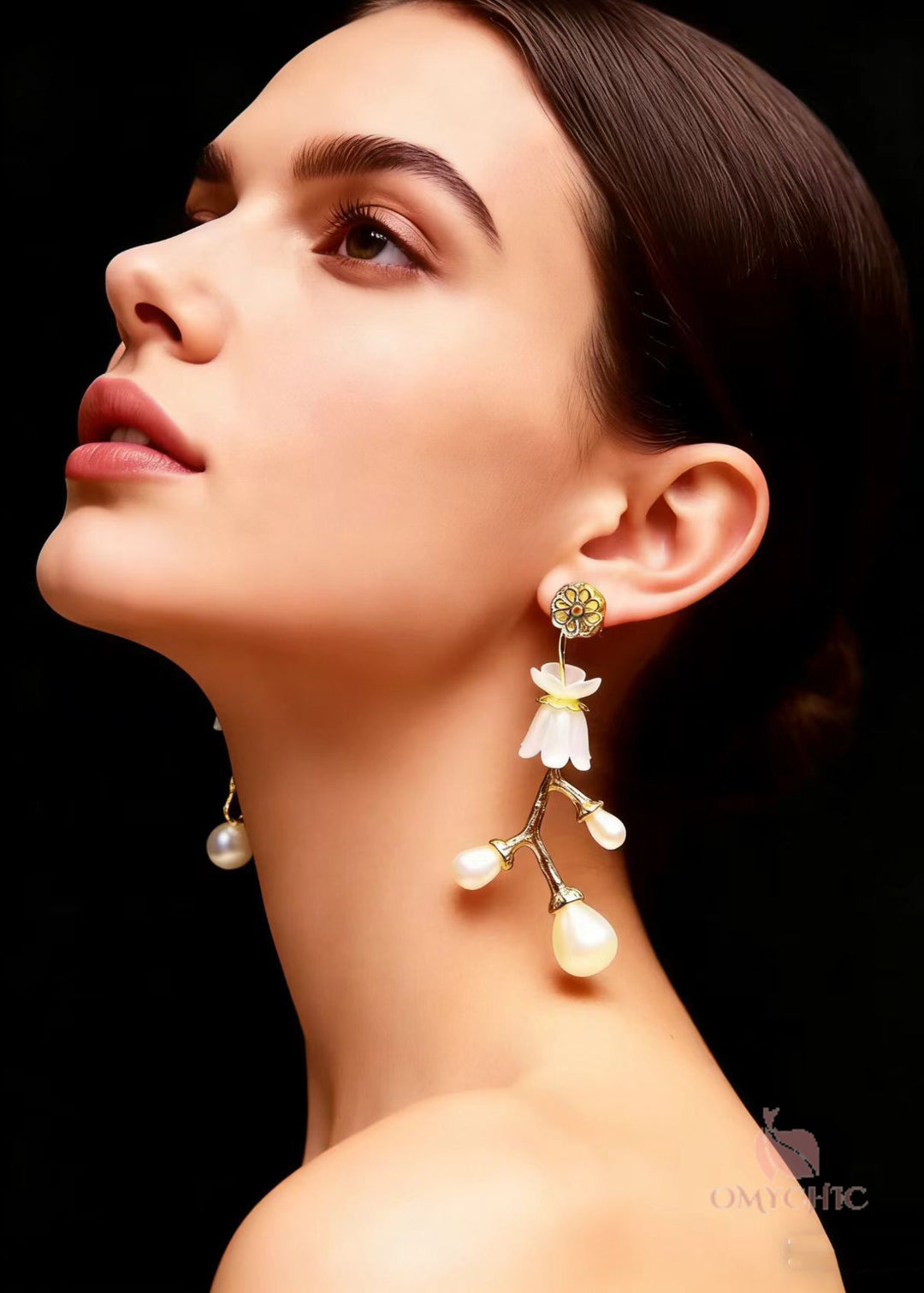 Stylish White Pearl Golden Branch Drop Earrings