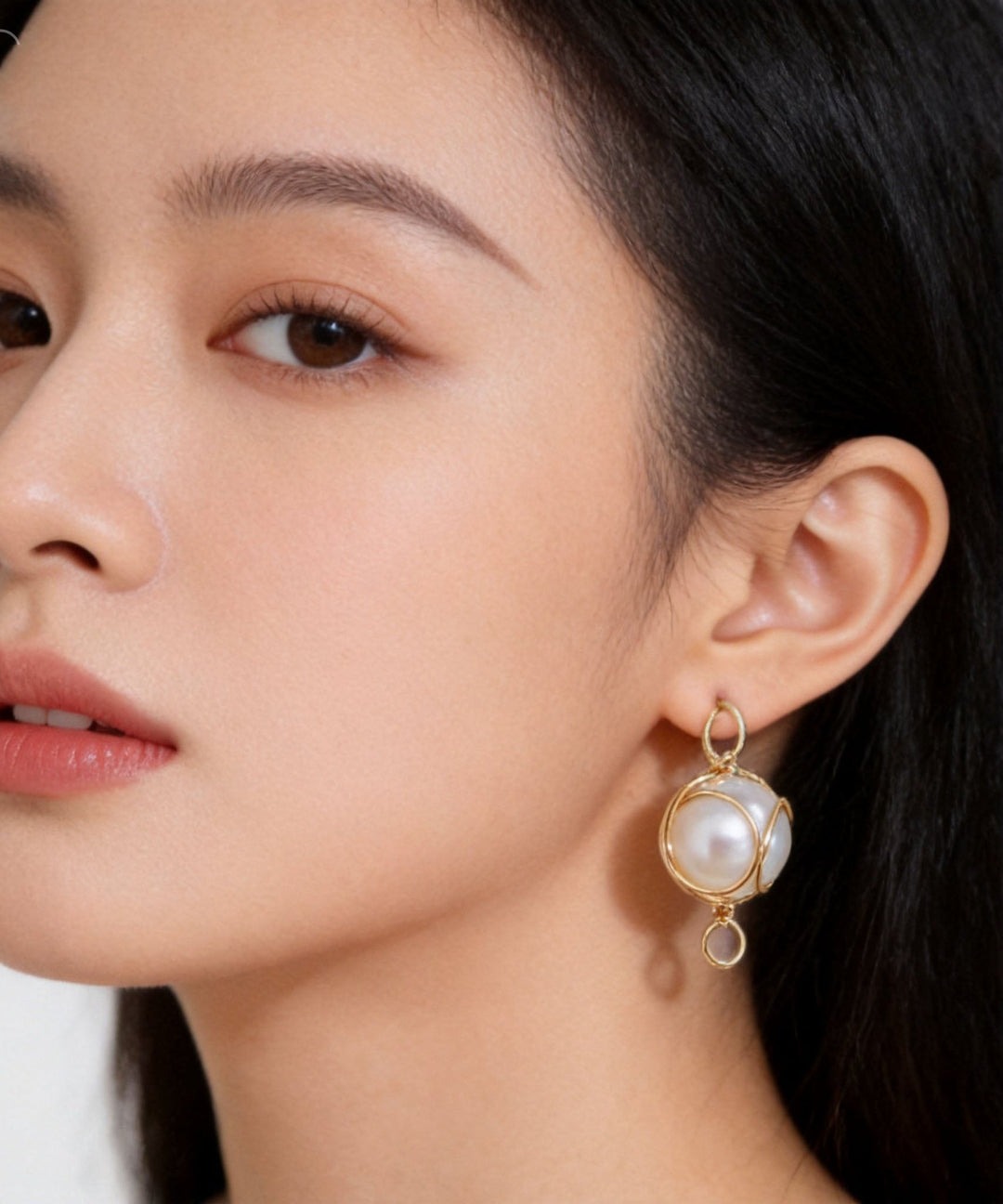 Stylish White Pearl Golden Thread Winding Drop Earrings