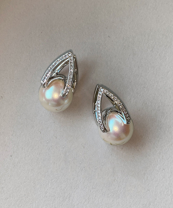 Stylish White Pearl High Quality Zircon Drop Earrings - Omychic