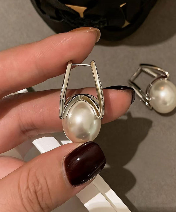 Stylish White Pearl High Quality Zircon Drop Earrings - Omychic