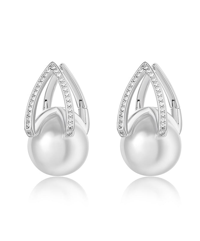 Stylish White Pearl High Quality Zircon Drop Earrings - Omychic