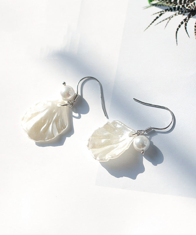 Stylish White Sterling Silver Pearl Shell Drop Earrings