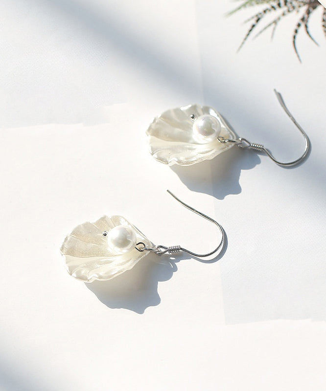 Stylish White Sterling Silver Pearl Shell Drop Earrings