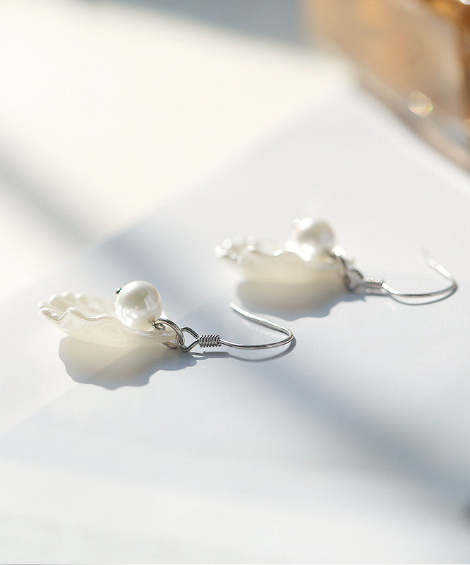 Stylish White Sterling Silver Pearl Shell Drop Earrings