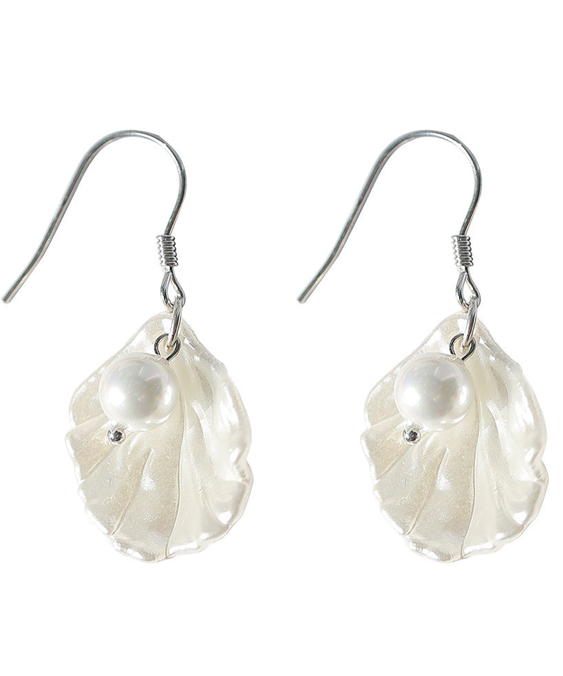 Stylish White Sterling Silver Pearl Shell Drop Earrings