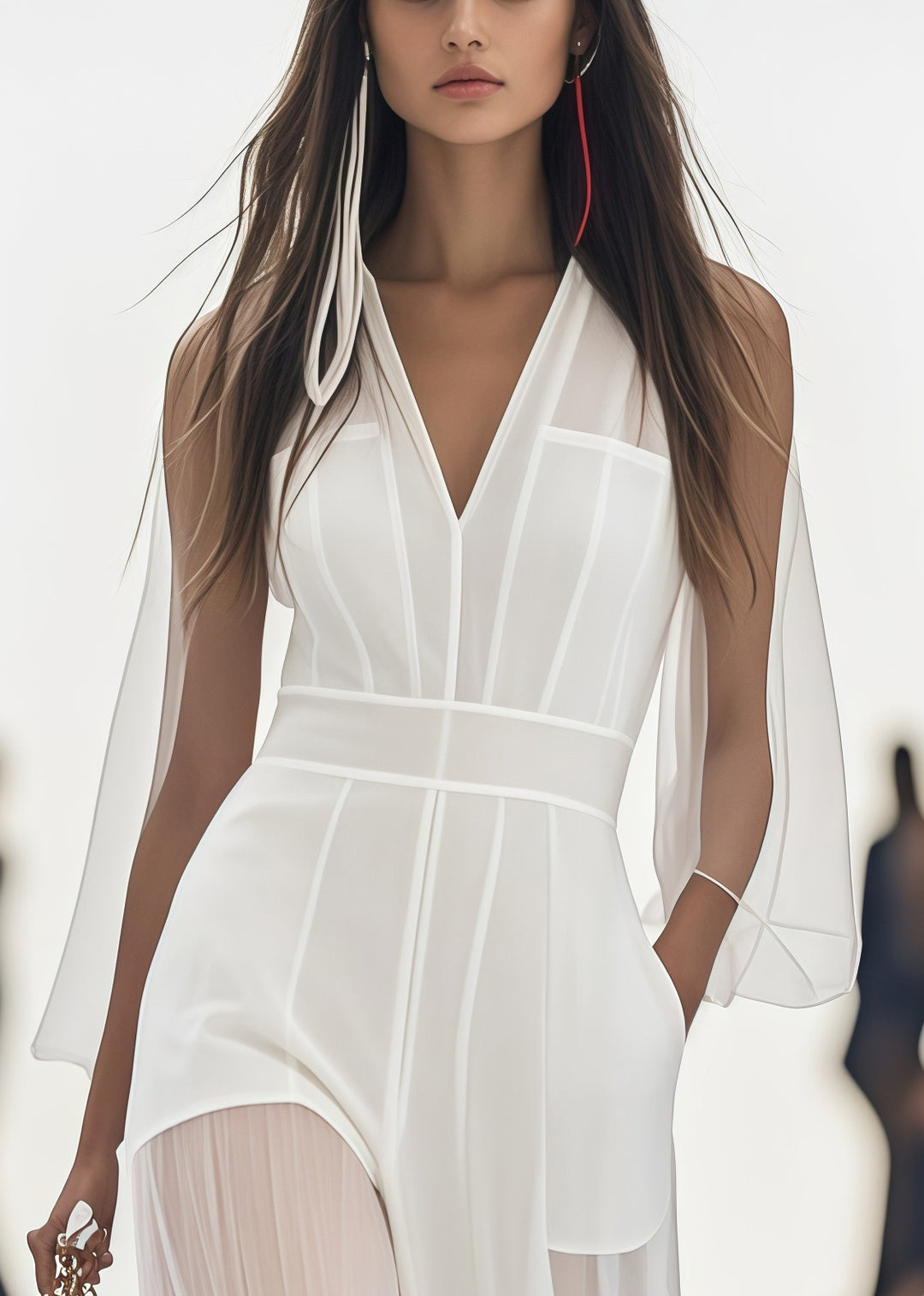 Stylish White V Neck Patchwork Tulle Silm Fit Jumpsuits Summer