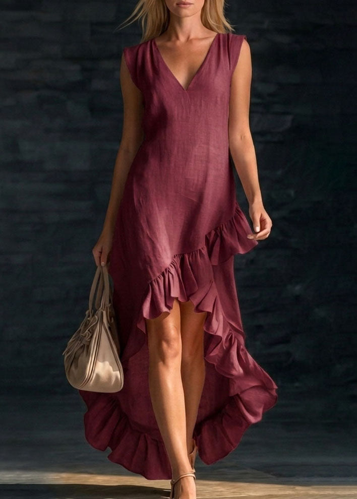 Stylish White V Neck Ruffled Patchwork Cotton Dresses Summer