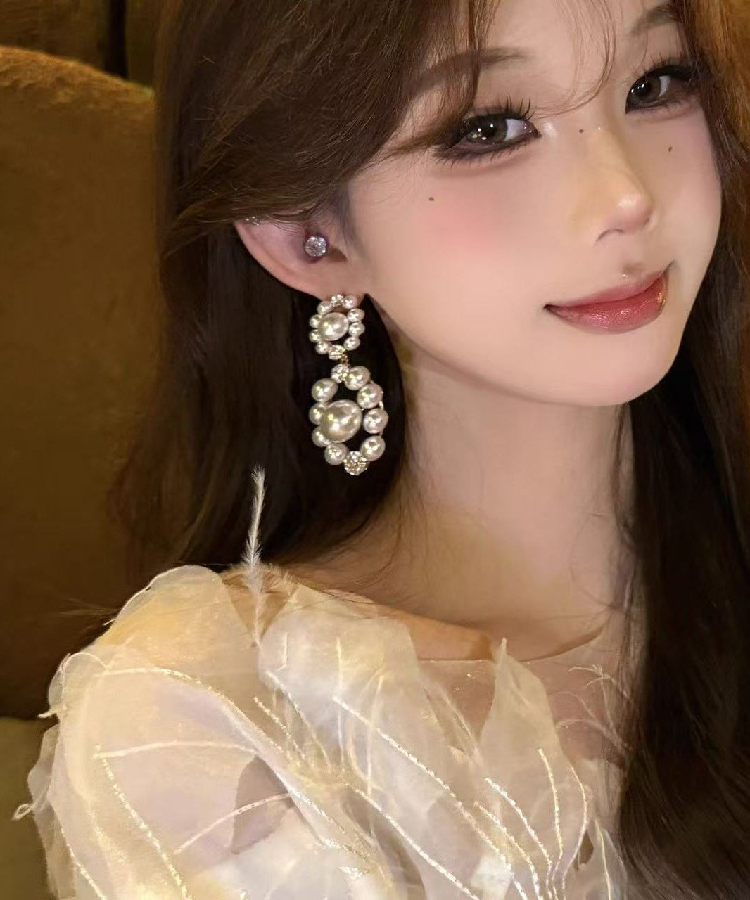 Stylish White Zircon Pearl Hollow Out Drop Earrings