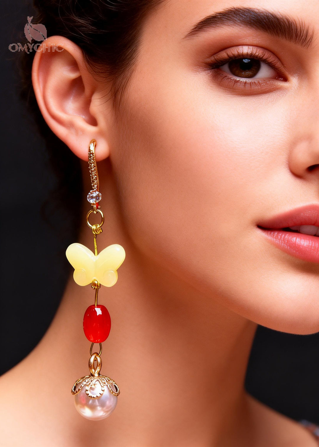 Stylish Yellow Butterfly Beeswax Fine Pearl Zircon Drop Earrings