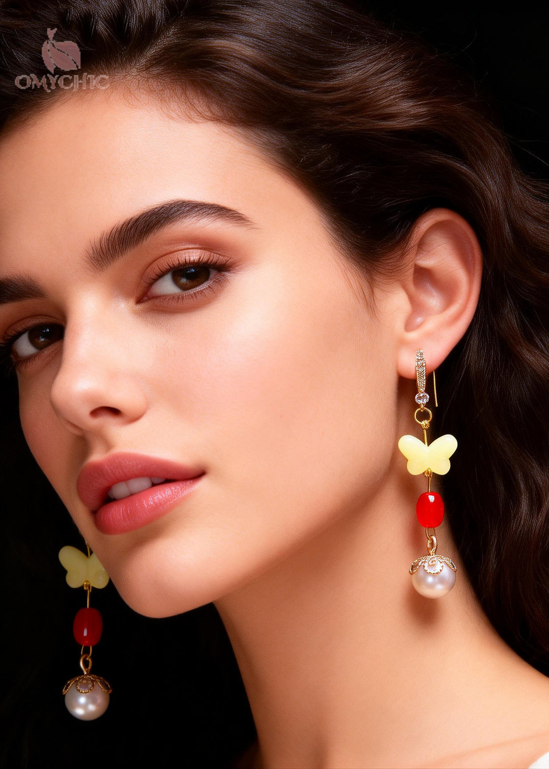 Stylish Yellow Butterfly Beeswax Fine Pearl Zircon Drop Earrings