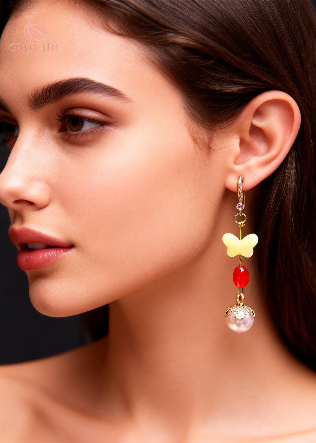 Stylish Yellow Butterfly Beeswax Fine Pearl Zircon Drop Earrings