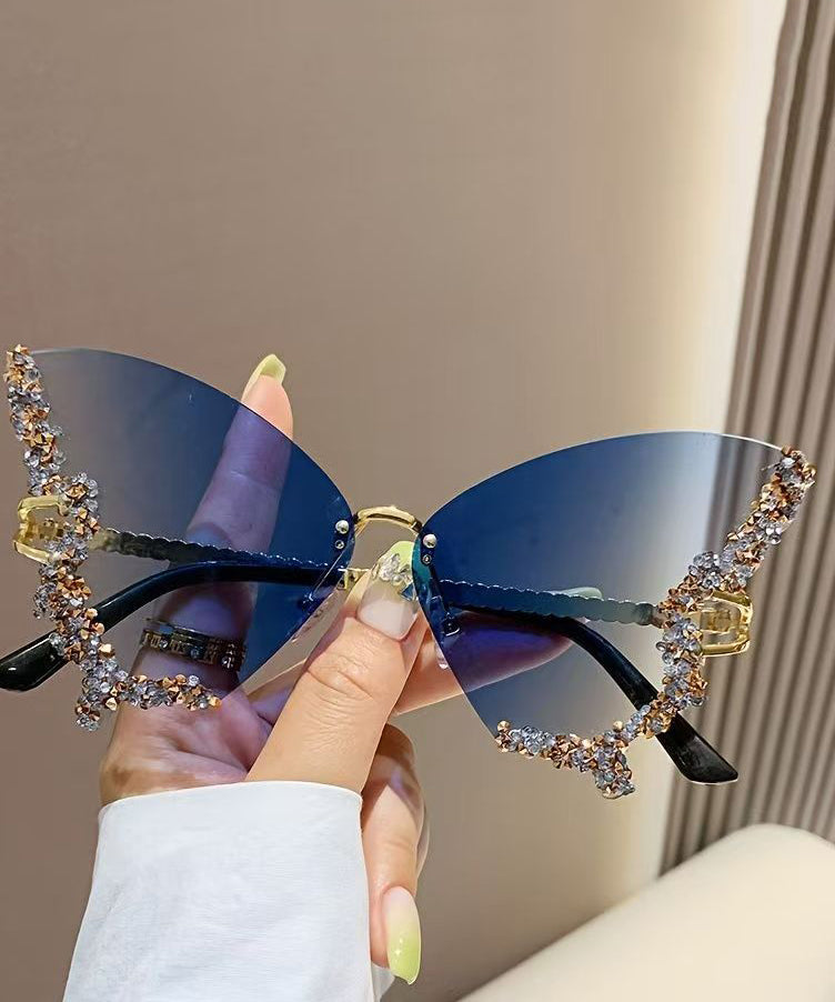 Stylish Yellow Metal Zircon Butterfly Sunglasses