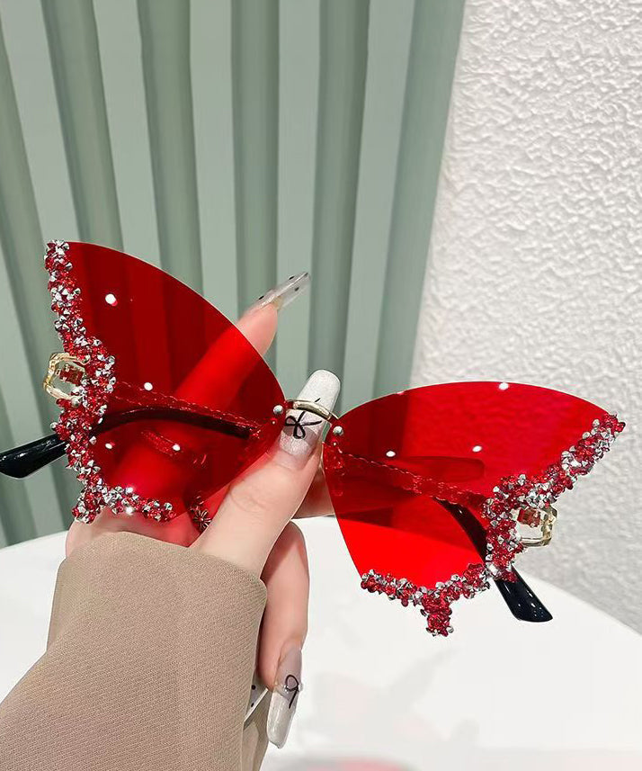 Stylish Yellow Metal Zircon Butterfly Sunglasses