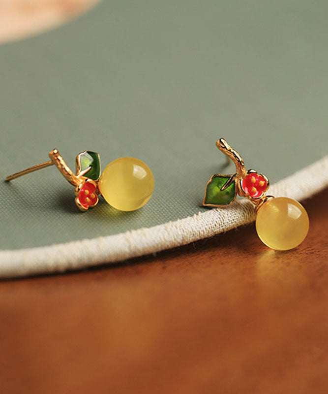 Stylish Yellow Sterling Silver Overgild Enamel Beeswax Drop Earrings