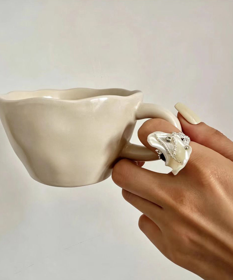 Stylish Zircon Asymmetrical Seashell Open Rings