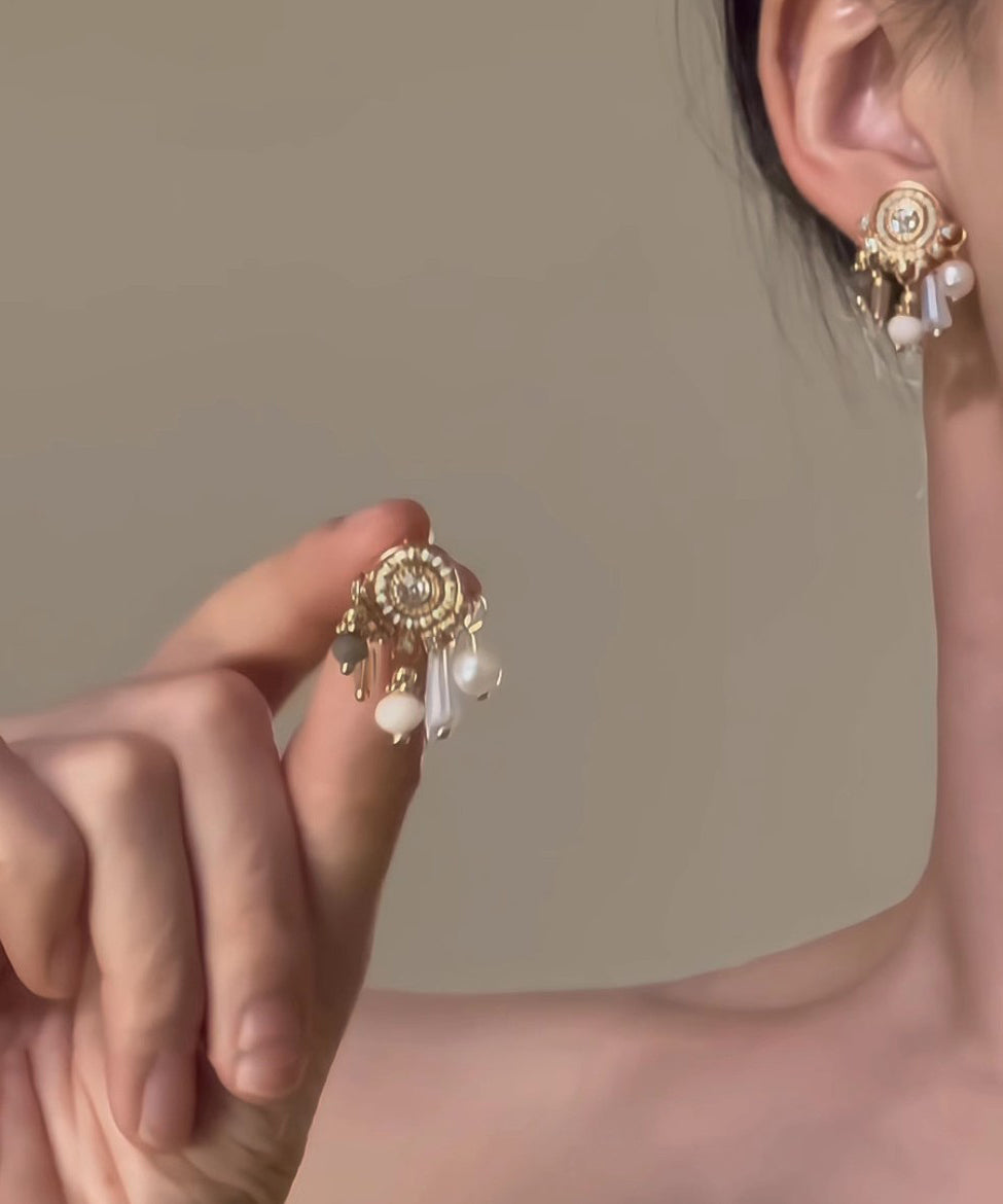 Stylish Zircon Pearl Tassel Stud Earrings