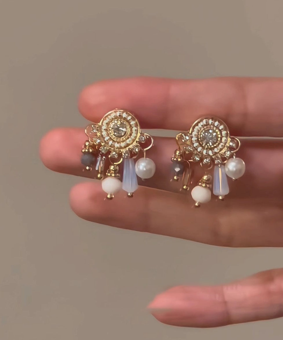 Stylish Zircon Pearl Tassel Stud Earrings