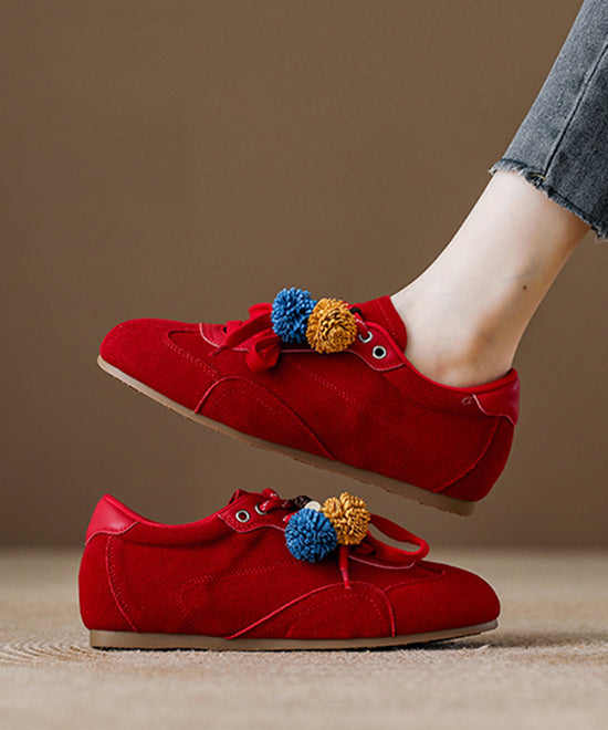 Suede Lace Up Splicing Chic Red Flat Shoes