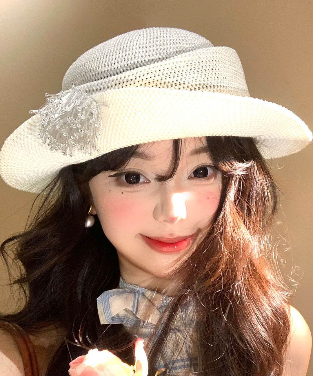 Summer Beige Thin Breathable Tassel Rolled Edge Bucket Hat