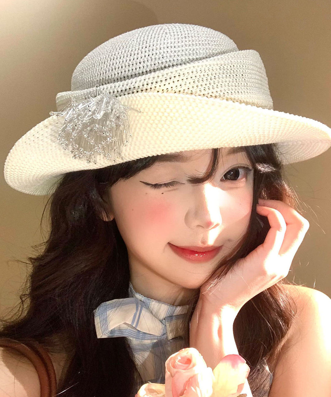 Summer Beige Thin Breathable Tassel Rolled Edge Bucket Hat