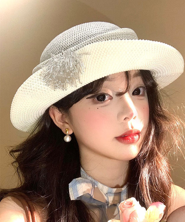 Summer Beige Thin Breathable Tassel Rolled Edge Bucket Hat