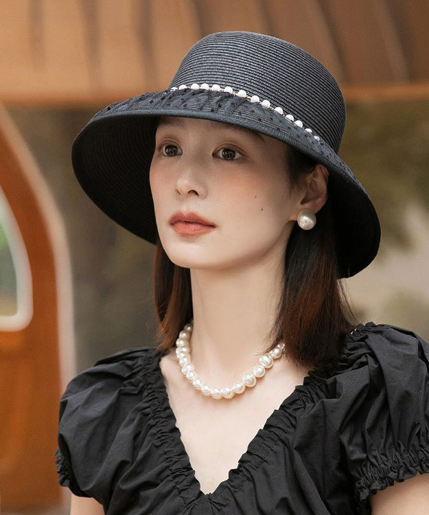 Summer Black French Elegant Nail Bead Sunshade Hat