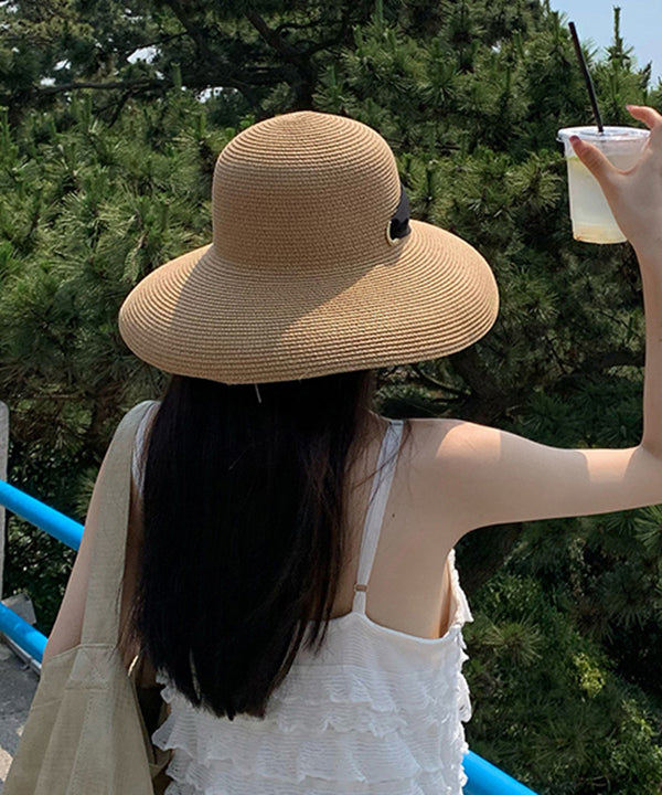 Summer French Style Khaki Versatile Straw Woven Sun Hat