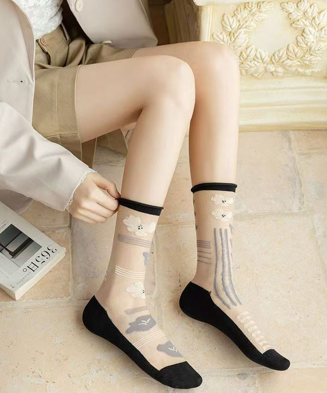 Summer Jacquard Mesh Thin Breathable Mid Calf Socks