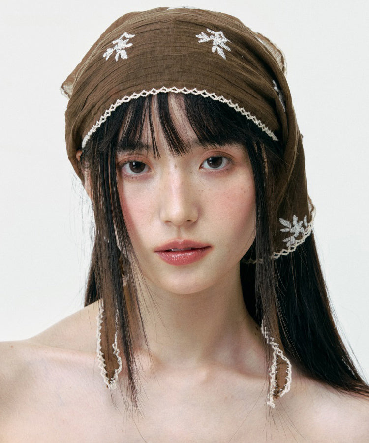 Summer Japanese Style Embroidered Thin Breathable Triangular Scarf