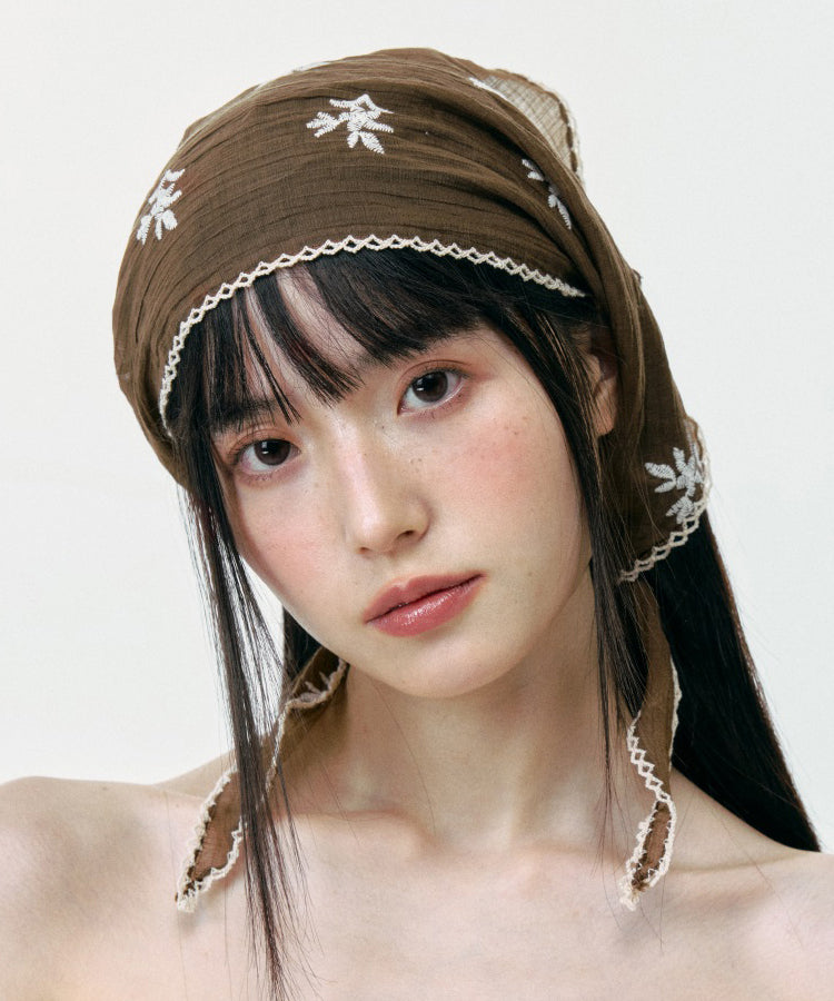 Summer Japanese Style Embroidered Thin Breathable Triangular Scarf