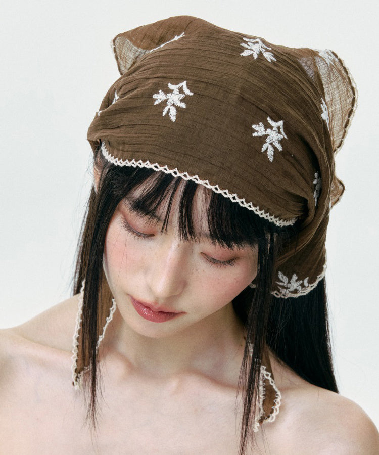 Summer Japanese Style Embroidered Thin Breathable Triangular Scarf