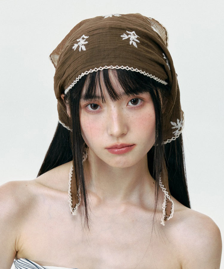 Summer Japanese Style Embroidered Thin Breathable Triangular Scarf