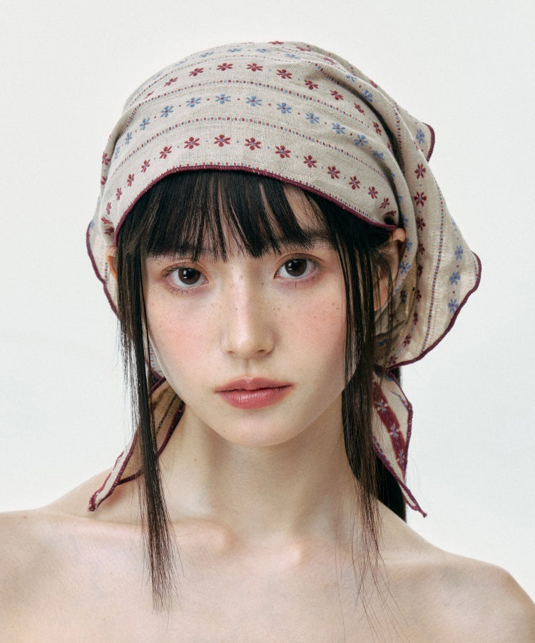 Summer Korean Beige Print Triangular Headscarf Hat