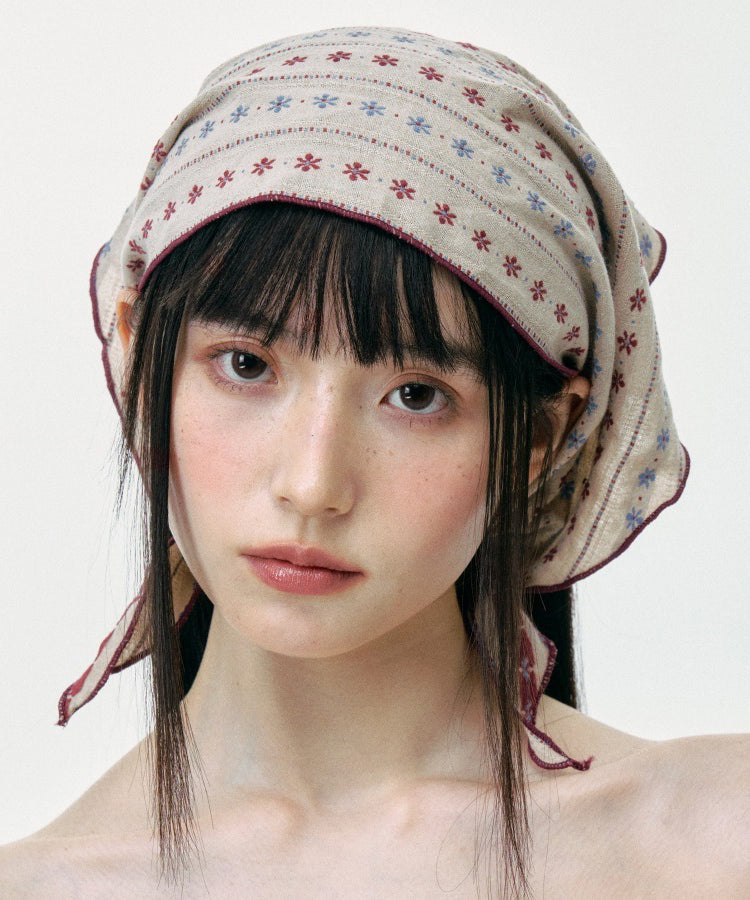 Summer Korean Beige Print Triangular Headscarf Hat