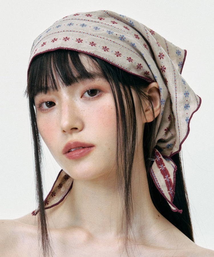 Summer Korean Beige Print Triangular Headscarf Hat
