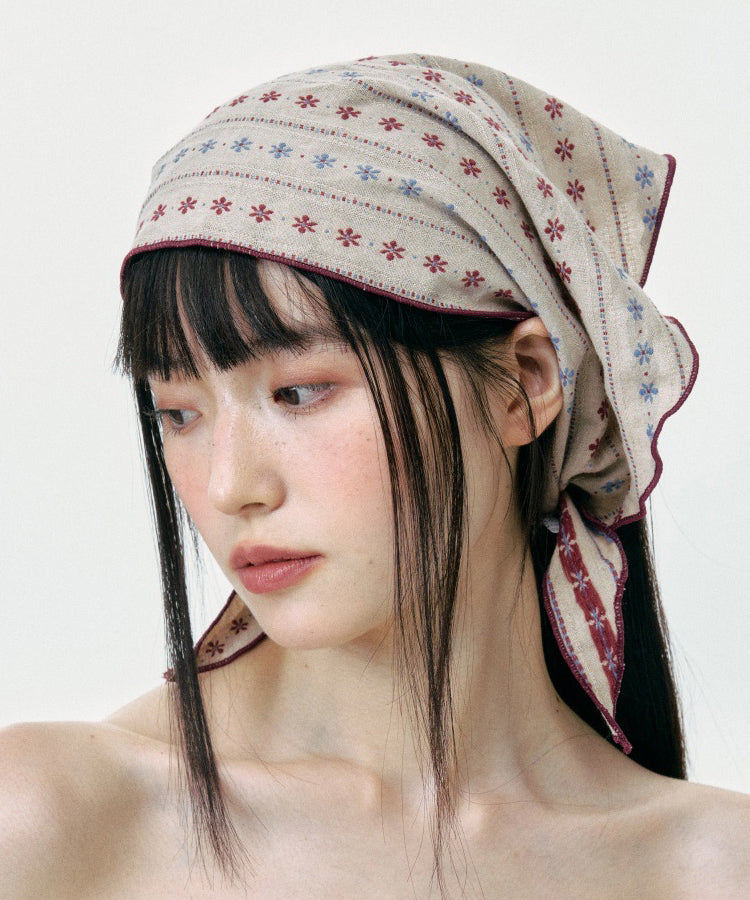 Summer Korean Beige Print Triangular Headscarf Hat