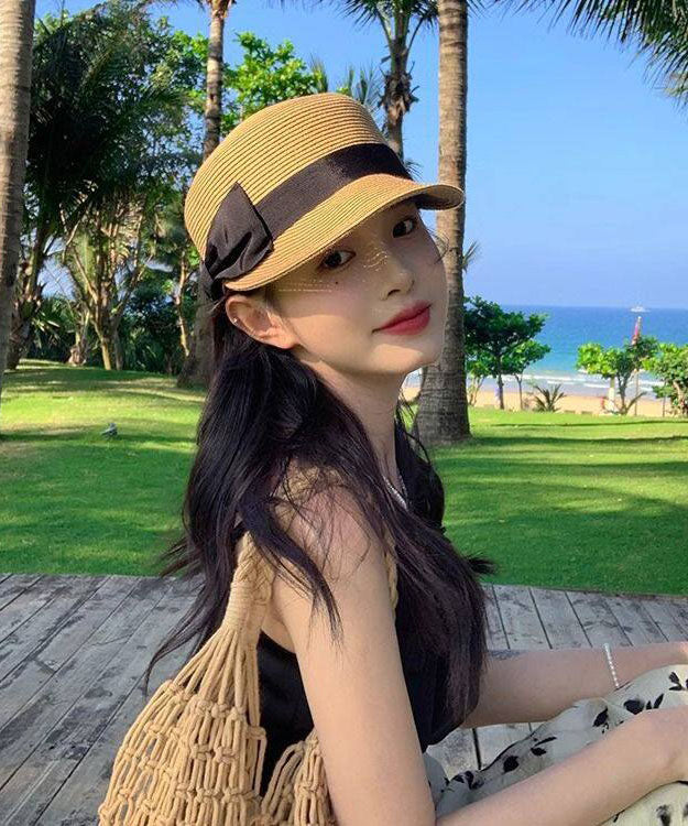 Summer New Khaki Bow Straw Woven Equestrian Hat