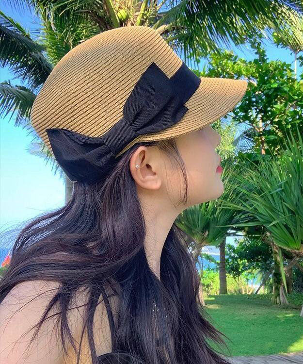 Summer New Khaki Bow Straw Woven Equestrian Hat