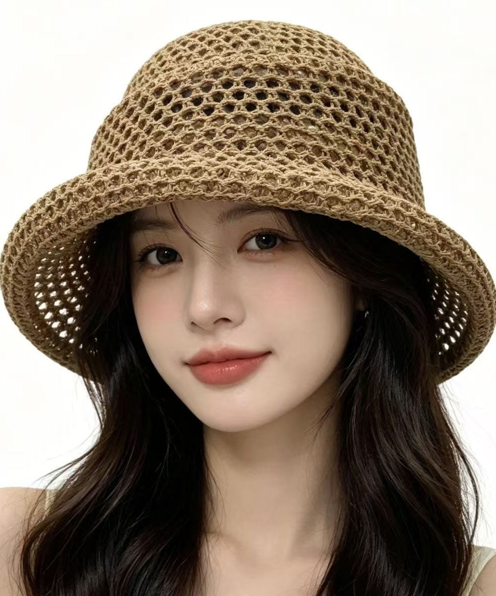 Summer New Khaki Hollow Breathable Design Bucket Hat