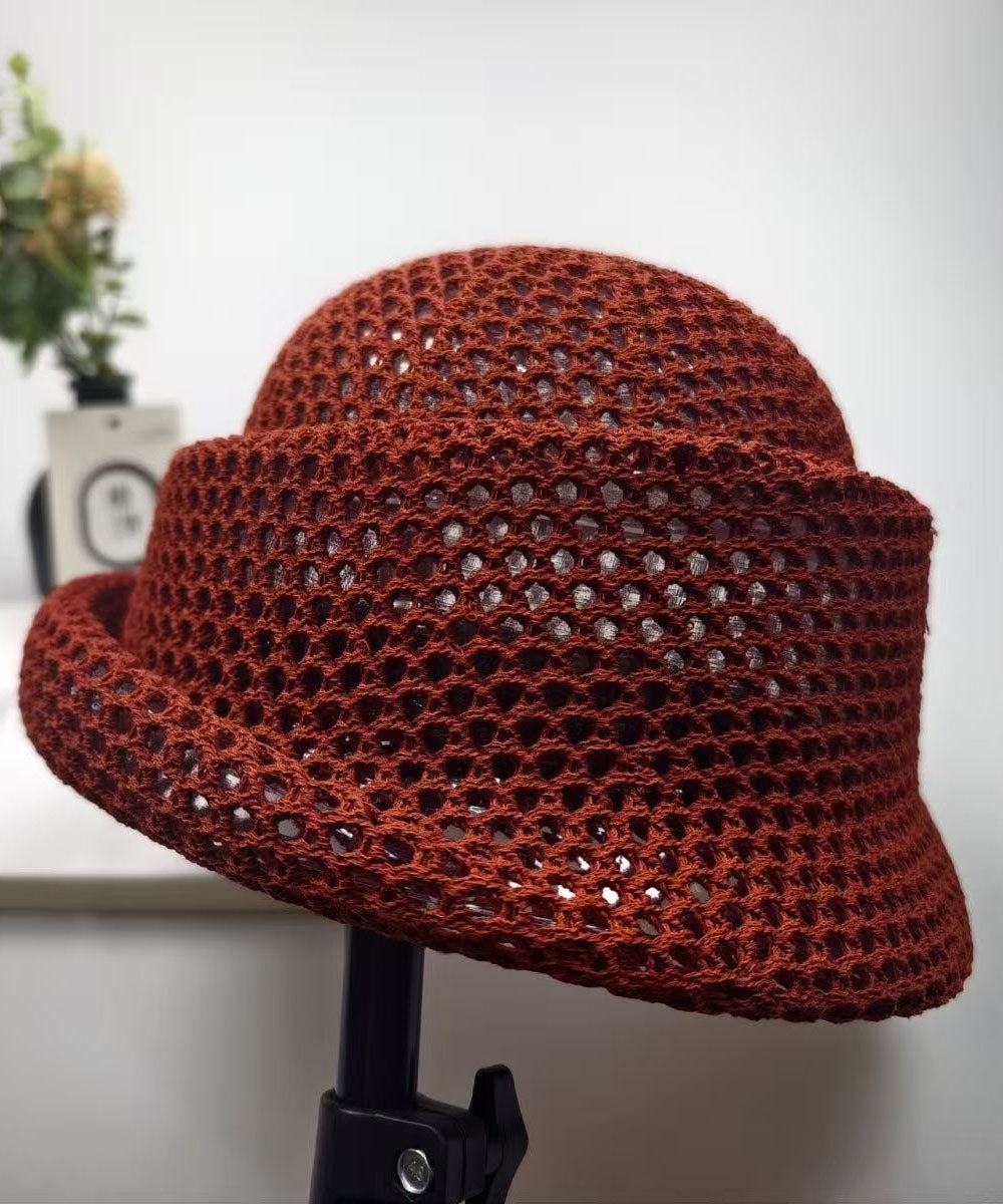 Summer New Khaki Hollow Breathable Design Bucket Hat